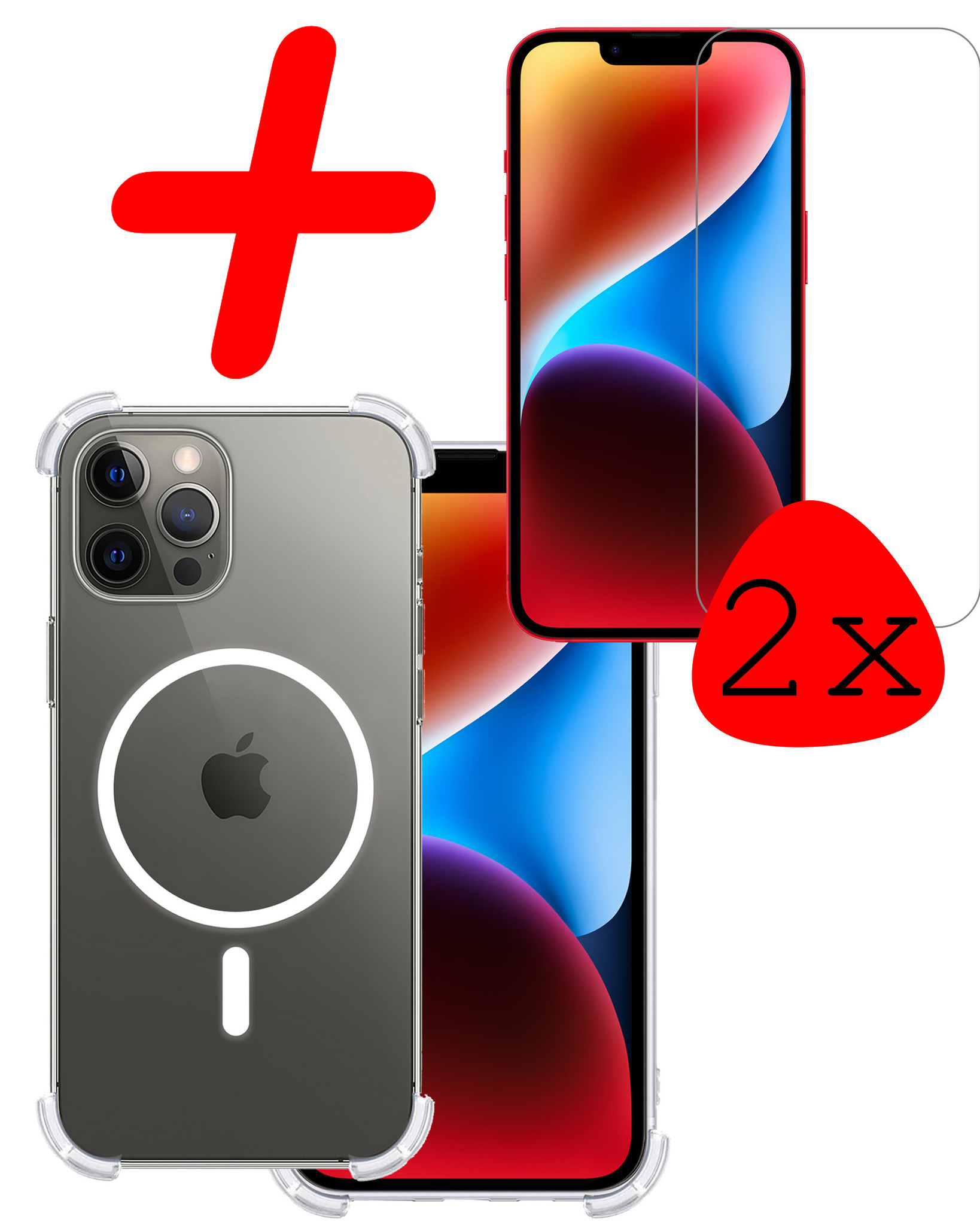 BASEY. Hoes Geschikt voor iPhone 14 Pro Max Hoesje Magsafe Compatible Shock Proof Case Transparant Met 2x Screenprotector - Hoesje Geschikt voor iPhone 14 Pro Max Hoes Magsafe Cover Shockproof