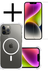 NoXx Hoes Geschikt voor iPhone 14 Pro Max Hoesje Geschikt voor Magsafe Hoesje Cover Shock Proof Case Met Screenprotector - Transparant