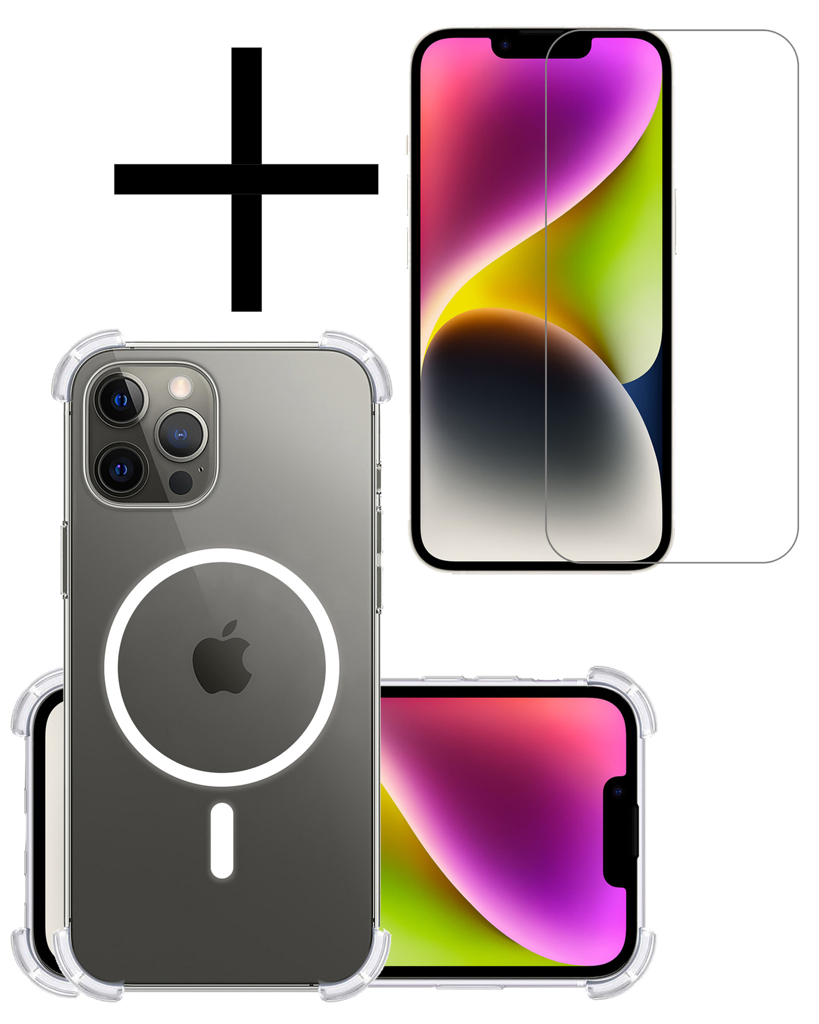 NoXx Hoes Geschikt voor iPhone 14 Pro Max Hoesje Geschikt voor Magsafe Hoesje Cover Shock Proof Case Met Screenprotector - Transparant