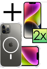 NoXx Hoes Geschikt voor iPhone 14 Pro Max Hoesje Geschikt voor Magsafe Hoesje Cover Shock Proof Case Met 2x Screenprotector - Transparant