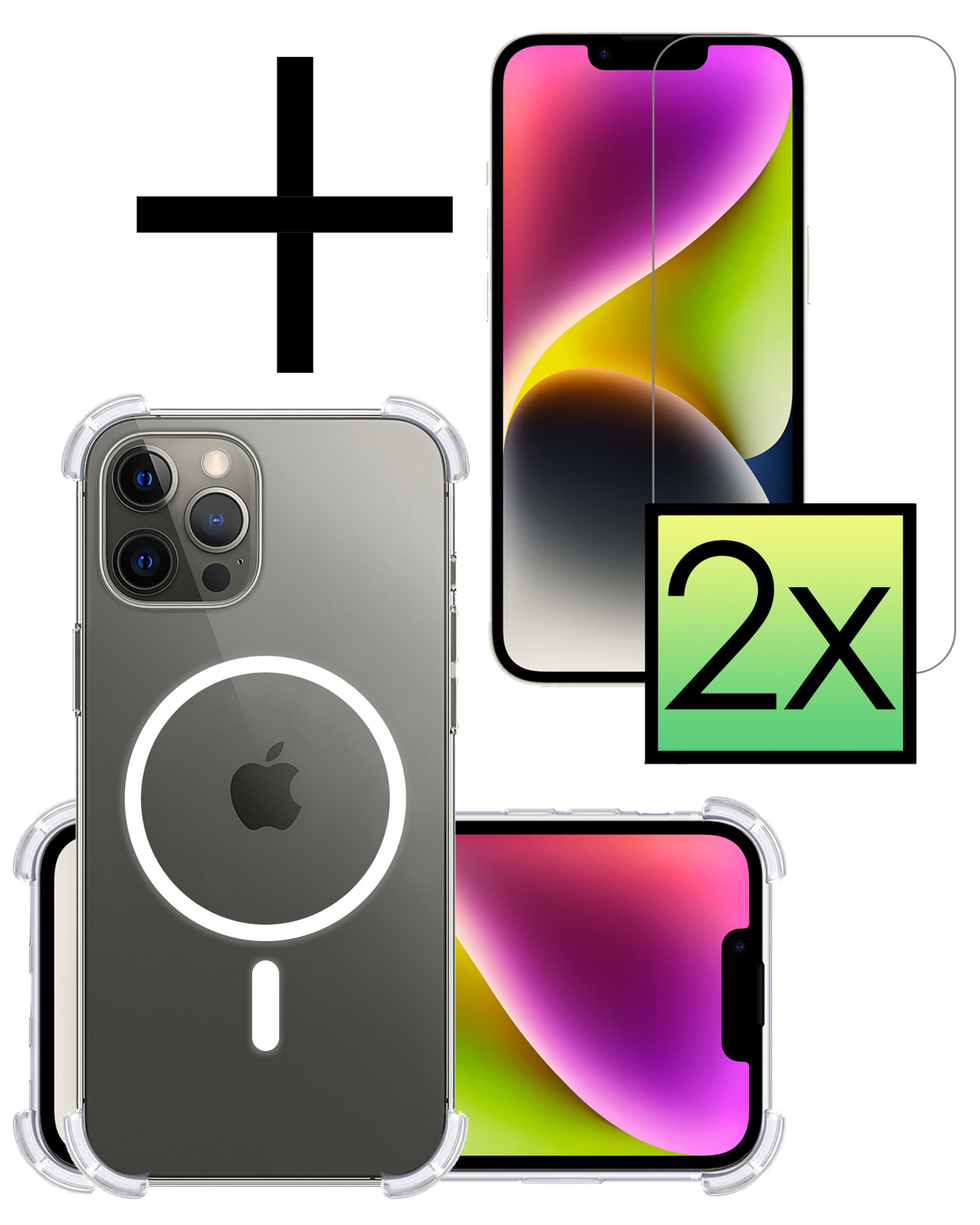 NoXx Hoes Geschikt voor iPhone 14 Pro Max Hoesje Geschikt voor Magsafe Hoesje Cover Shock Proof Case Met 2x Screenprotector - Transparant