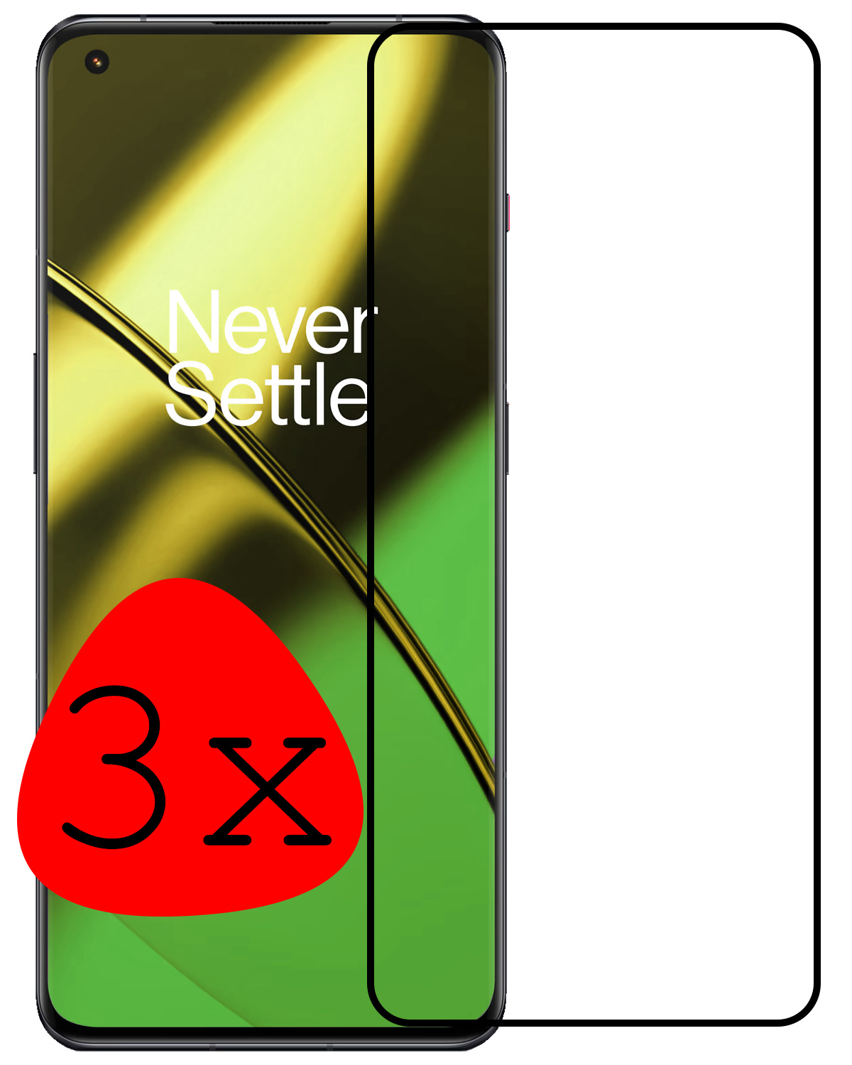 BASEY. Screenprotector Geschikt voor OnePlus 11 Screenprotector Beschermglas Full Cover - Screenprotector Geschikt voor OnePlus 11 Screen Protector Full Cover - 3 Stuks