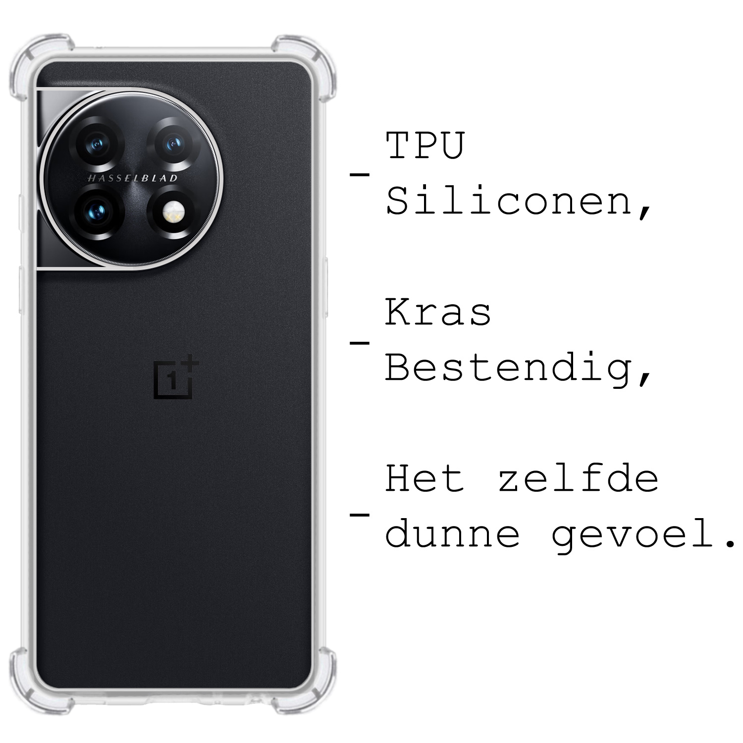 BASEY. Hoes Geschikt voor OnePlus 11 Hoesje Shock Proof Case Hoes Siliconen - Hoesje Geschikt voor OnePlus 11 Hoes Cover Shockproof - Transparant