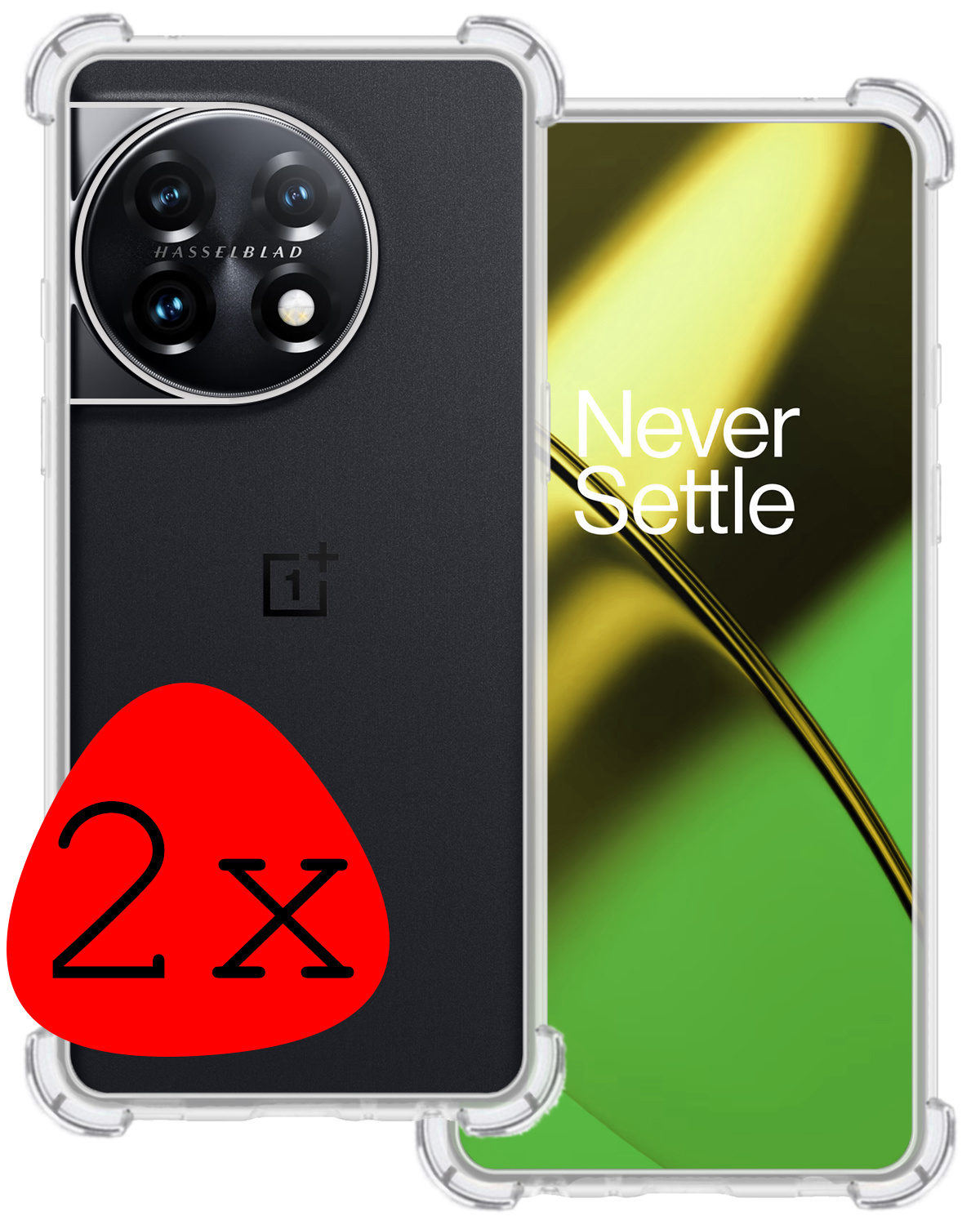 BASEY. Hoes Geschikt voor OnePlus 11 Hoesje Shock Proof Case Hoes Siliconen - Hoesje Geschikt voor OnePlus 11 Hoes Cover Shockproof - Transparant - 2 Stuks