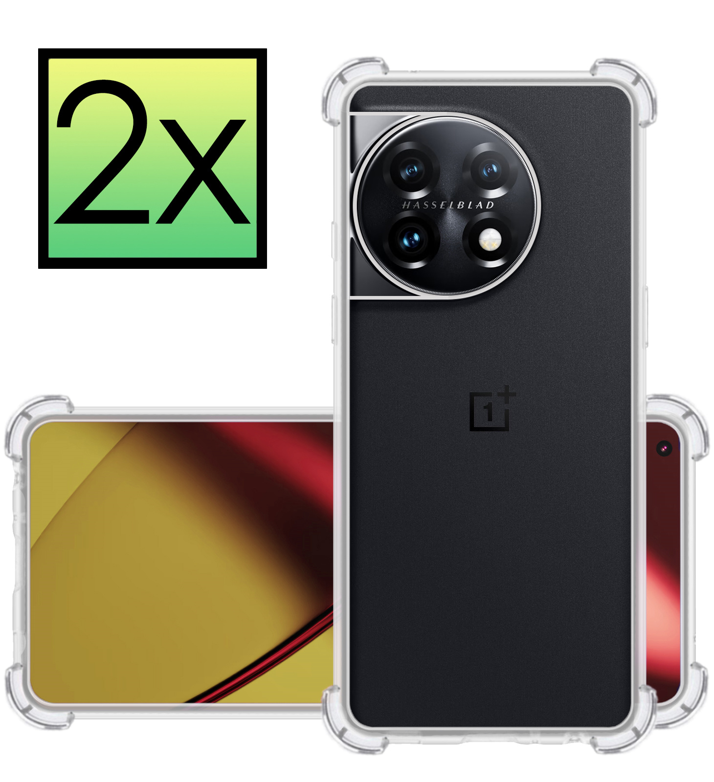 NoXx Hoes Geschikt voor OnePlus 11 Hoesje Siliconen Cover Shock Proof Back Case Shockproof Hoes - Transparant - 2x
