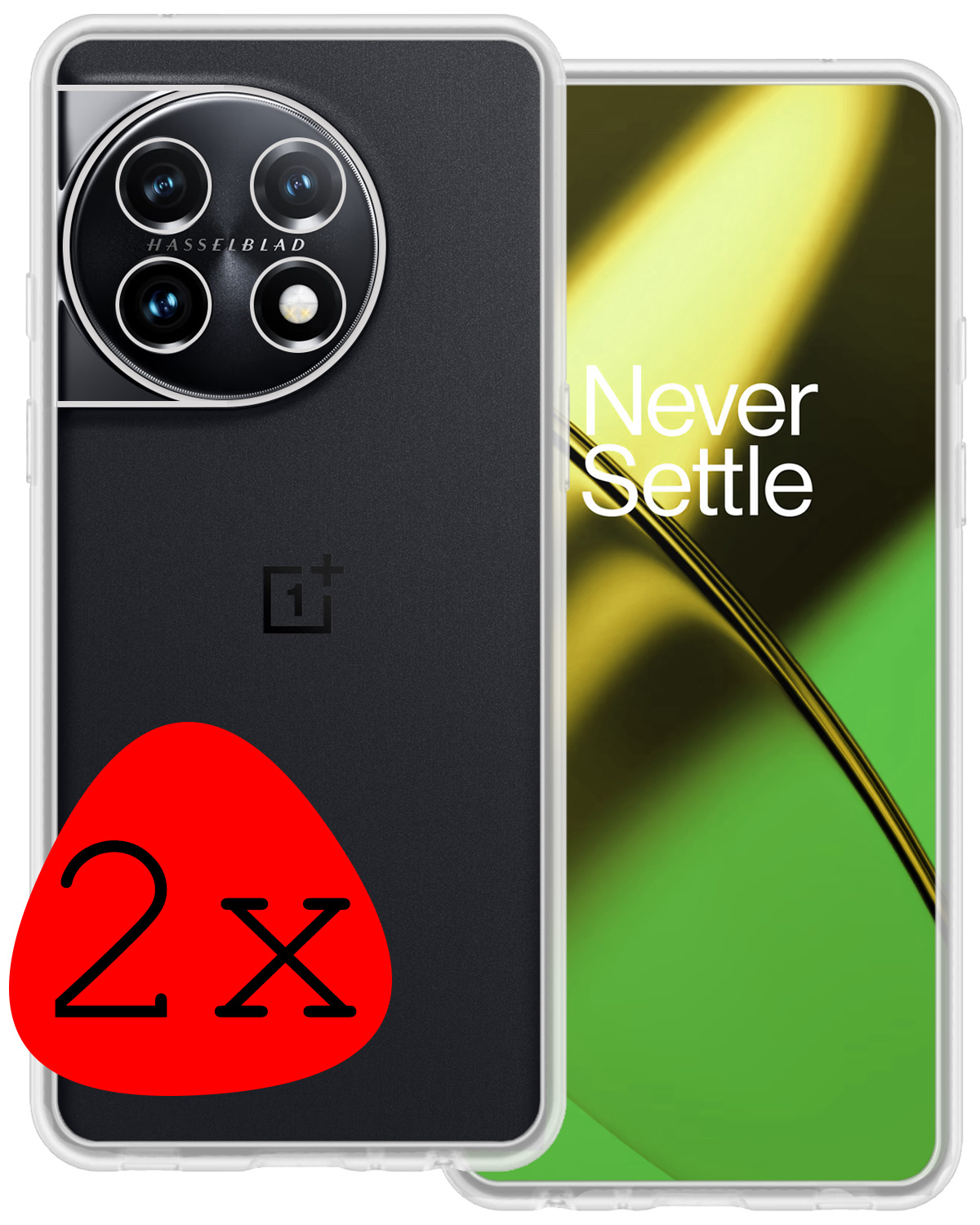 BASEY. Hoes Geschikt voor OnePlus 11 Hoesje Siliconen Back Cover Case - Hoesje Geschikt voor OnePlus 11 Hoes Cover Hoesje - Transparant - 2 Stuks