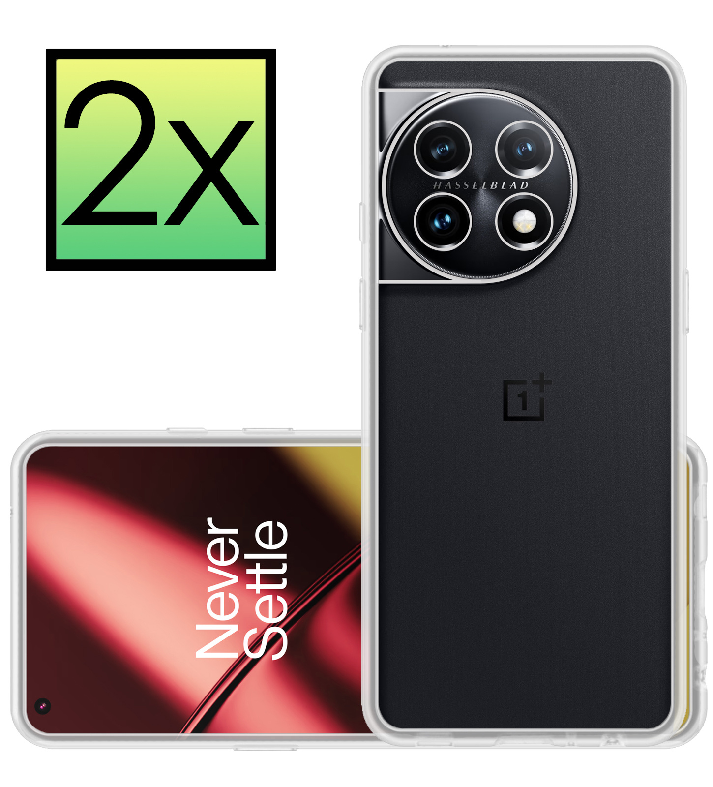 NoXx Hoes Geschikt voor OnePlus 11 Hoesje Cover Siliconen Back Case Hoes - Transparant - 2x