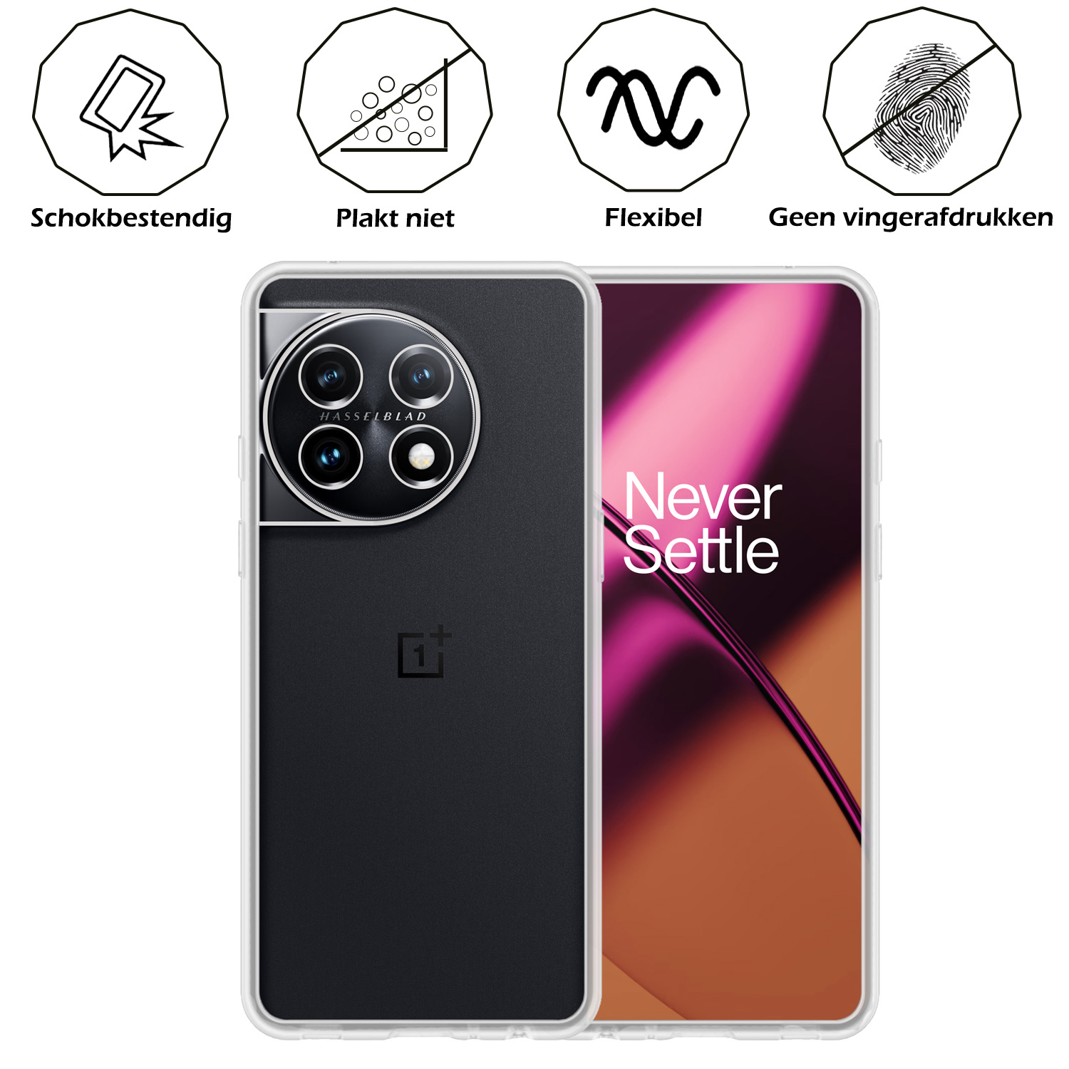 Nomfy Hoesje Geschikt voor OnePlus 11 Hoesje Siliconen Cover Case - Hoes Geschikt voor OnePlus 11 Hoes Back Case - 2-PACK - Transparant