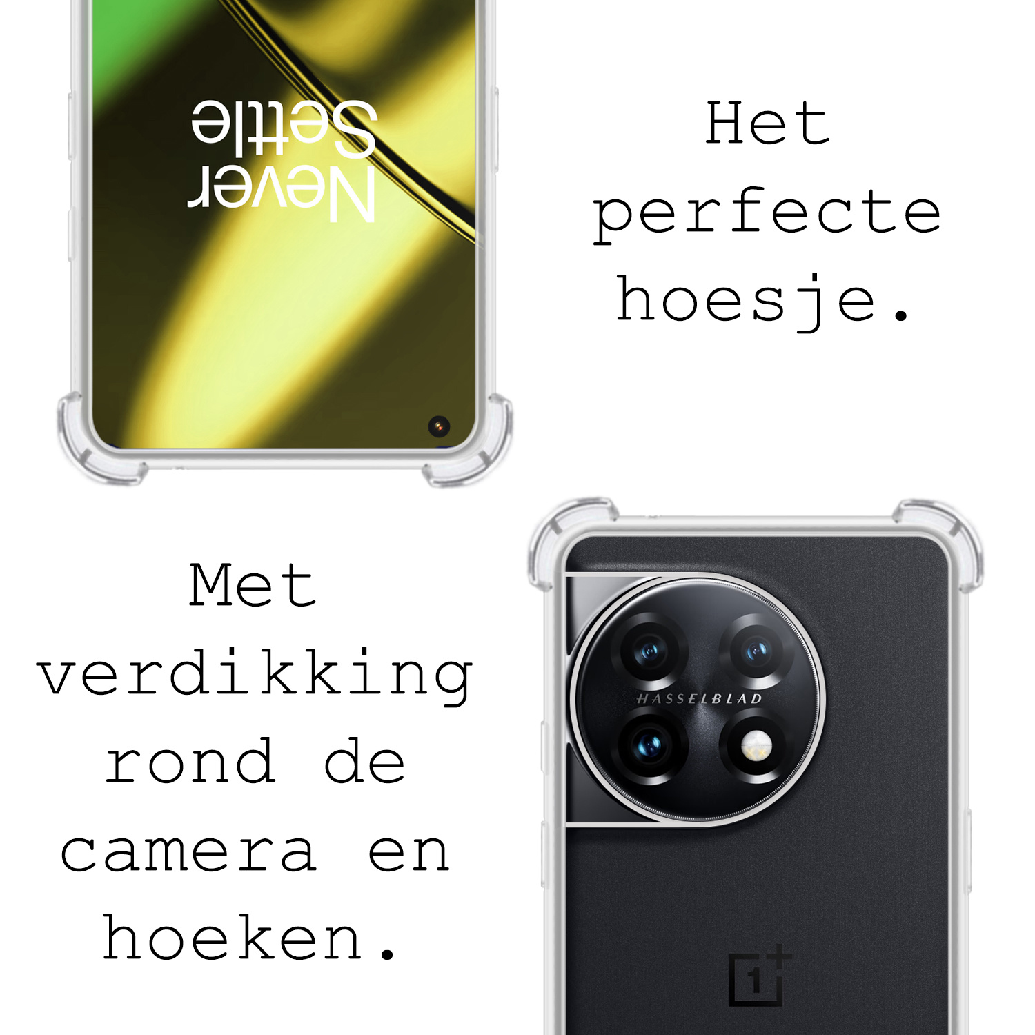 BASEY. Hoes Geschikt voor OnePlus 11 Hoesje Shock Proof Case Hoes Siliconen Met 2x Screenprotector - Hoesje Geschikt voor OnePlus 11 Hoes Cover Shockproof - Transparant