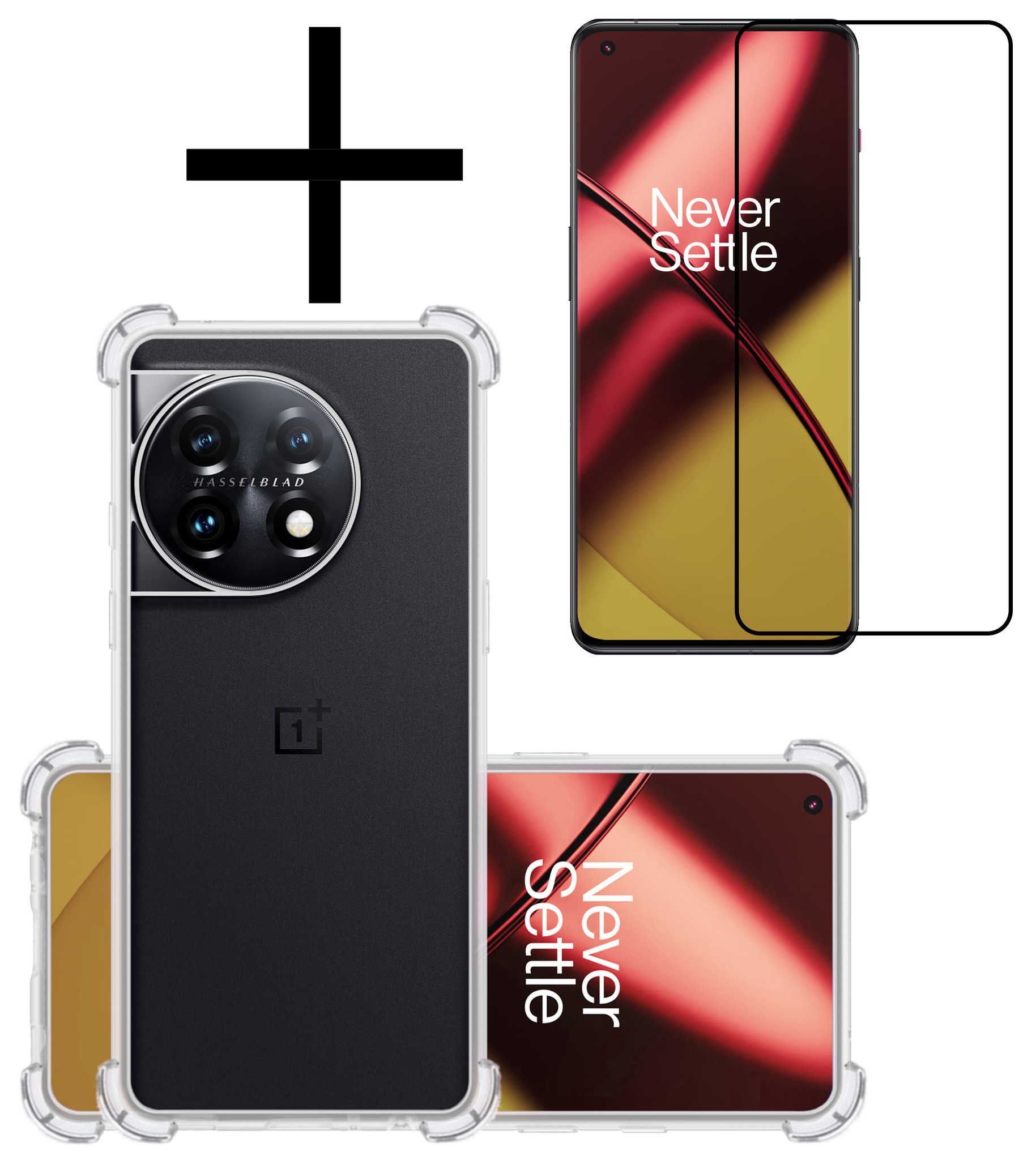 NoXx Hoes Geschikt voor OnePlus 11 Hoesje Siliconen Cover Shock Proof Back Case Shockproof Hoes Met Screenprotector - Transparant