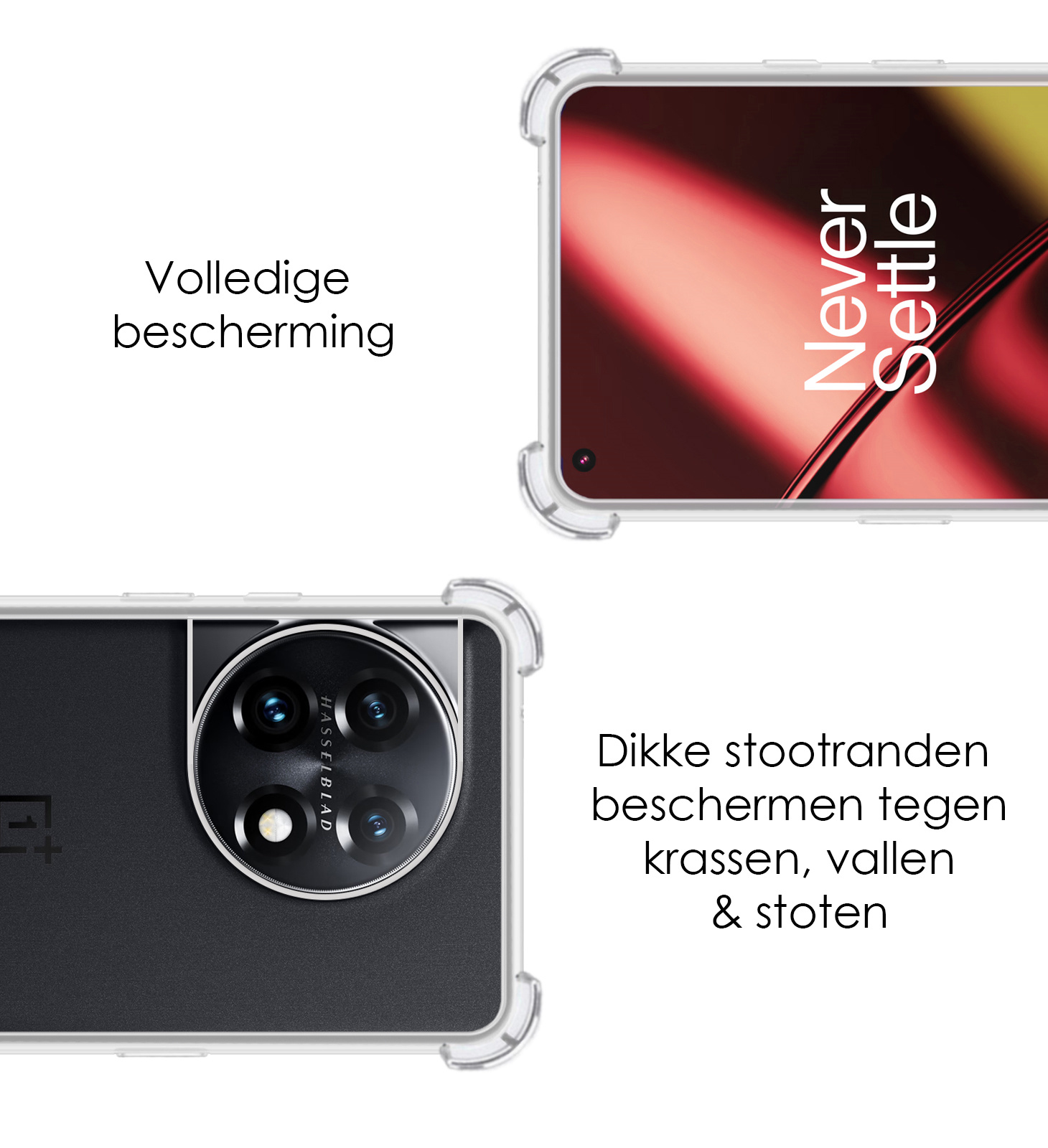 NoXx Hoes Geschikt voor OnePlus 11 Hoesje Siliconen Cover Shock Proof Back Case Shockproof Hoes Met Screenprotector - Transparant