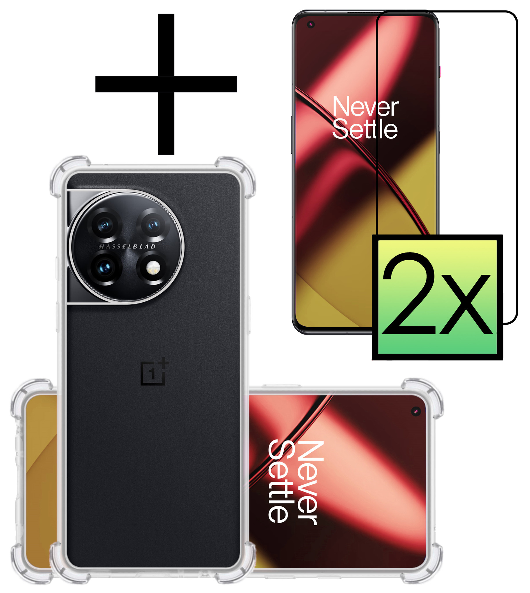 NoXx Hoes Geschikt voor OnePlus 11 Hoesje Siliconen Cover Shock Proof Back Case Shockproof Hoes Met 2x Screenprotector - Transparant