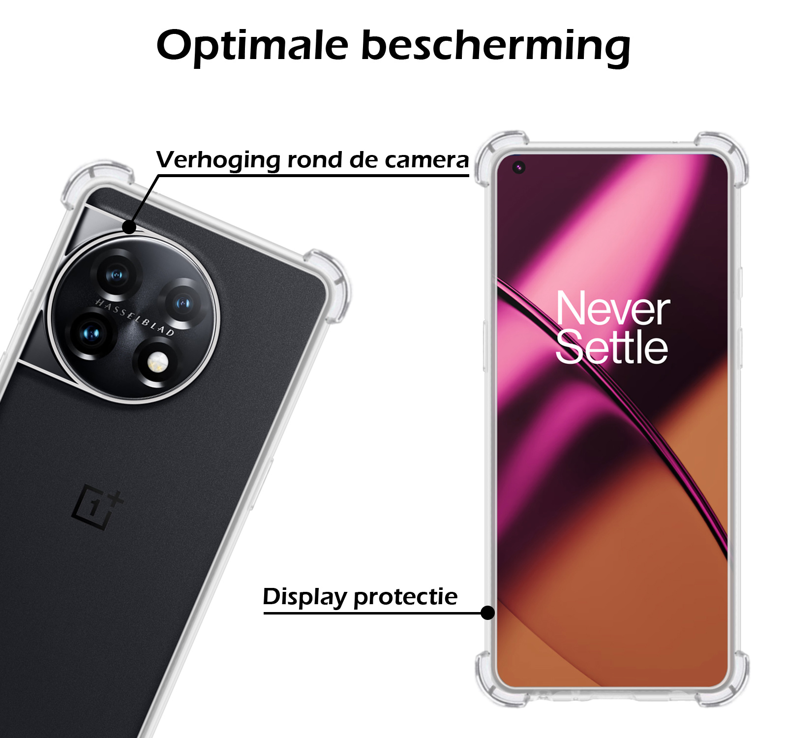 Nomfy Hoesje Geschikt voor OnePlus 11 Hoesje Shock Proof Cover Case Shockproof Met Screenprotector - Hoes Geschikt voor OnePlus 11 Hoes Siliconen Back Case - Transparant