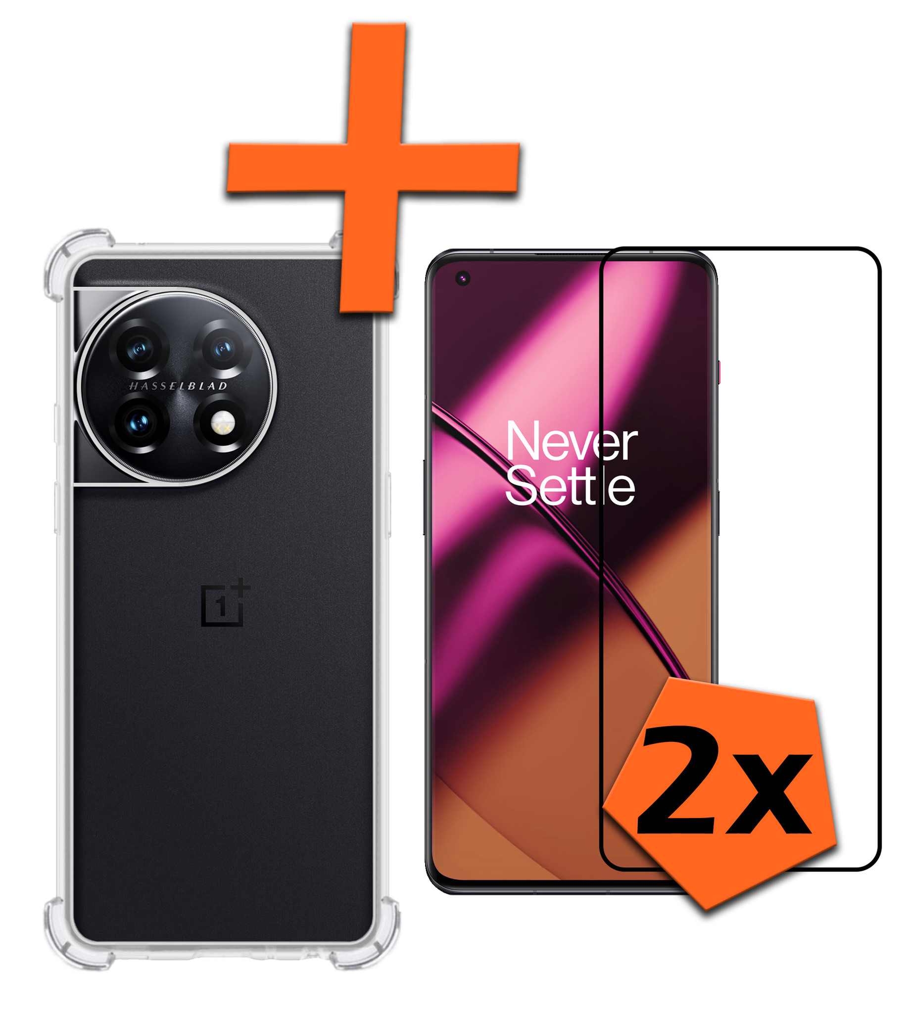 Nomfy Hoesje Geschikt voor OnePlus 11 Hoesje Shock Proof Cover Case Shockproof Met 2x Screenprotector - Hoes Geschikt voor OnePlus 11 Hoes Siliconen Back Case - Transparant