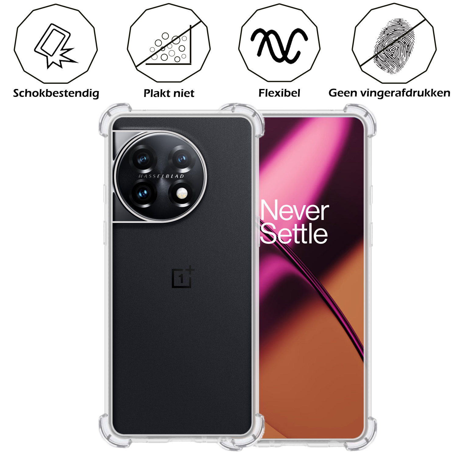 Nomfy Hoesje Geschikt voor OnePlus 11 Hoesje Shock Proof Cover Case Shockproof Met 2x Screenprotector - Hoes Geschikt voor OnePlus 11 Hoes Siliconen Back Case - Transparant