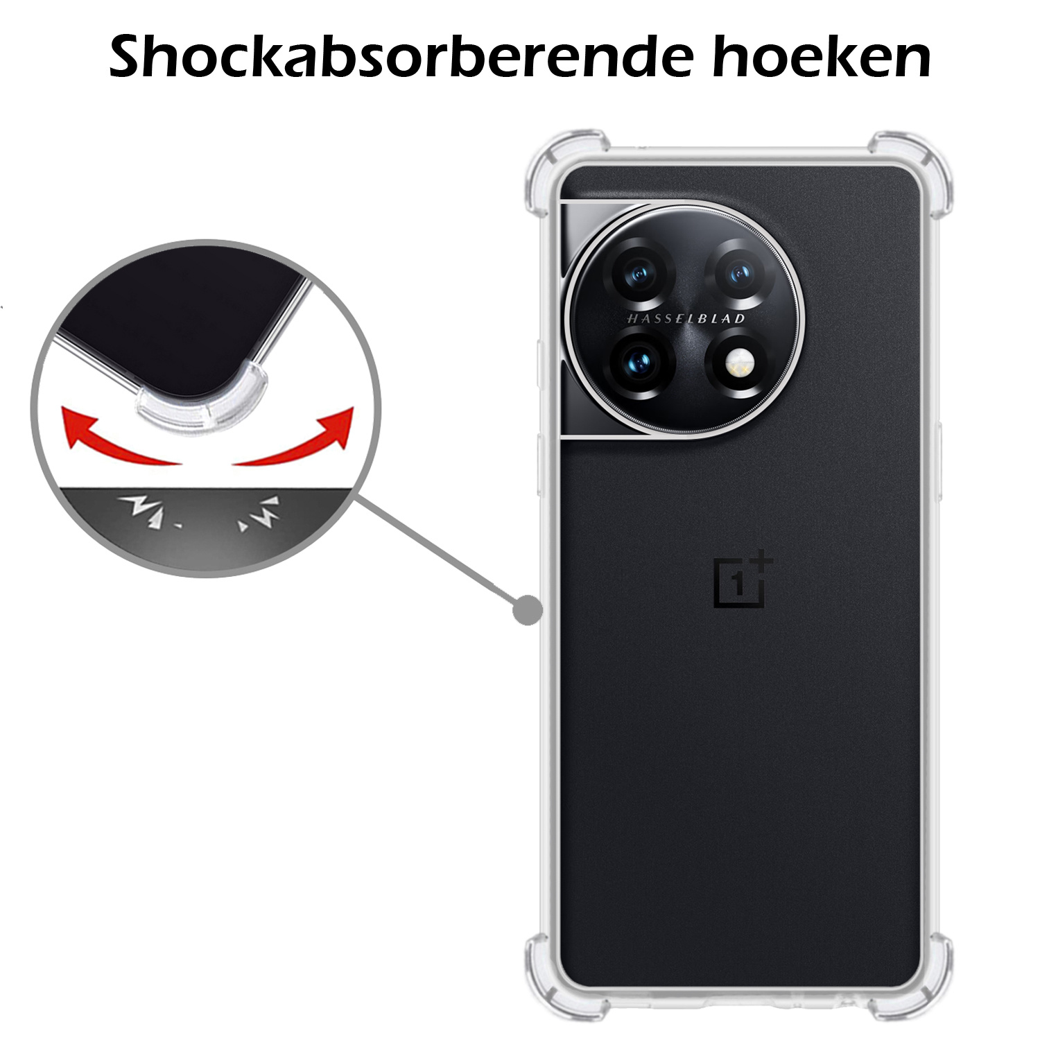 Nomfy Hoesje Geschikt voor OnePlus 11 Hoesje Shock Proof Cover Case Shockproof Met 2x Screenprotector - Hoes Geschikt voor OnePlus 11 Hoes Siliconen Back Case - Transparant