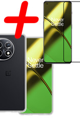 BASEY. Hoes Geschikt voor OnePlus 11 Hoesje Siliconen Back Cover Case Met Screenprotector - Hoesje Geschikt voor OnePlus 11 Hoes Cover Hoesje - Transparant
