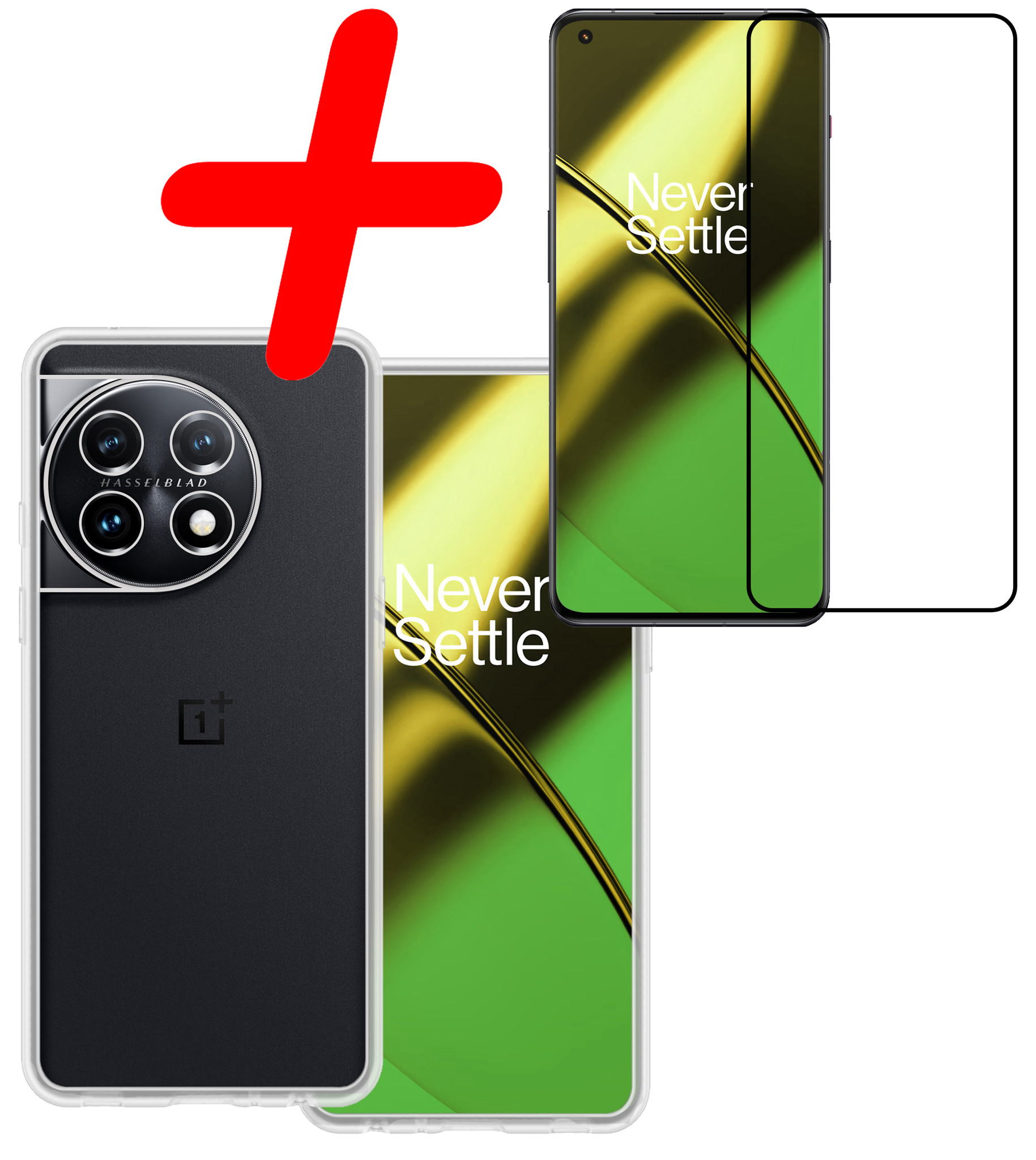 BASEY. Hoes Geschikt voor OnePlus 11 Hoesje Siliconen Back Cover Case Met Screenprotector - Hoesje Geschikt voor OnePlus 11 Hoes Cover Hoesje - Transparant