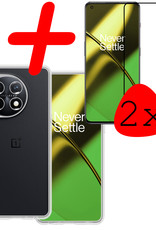 BASEY. Hoes Geschikt voor OnePlus 11 Hoesje Siliconen Back Cover Case Met 2x Screenprotector - Hoesje Geschikt voor OnePlus 11 Hoes Cover Hoesje - Transparant