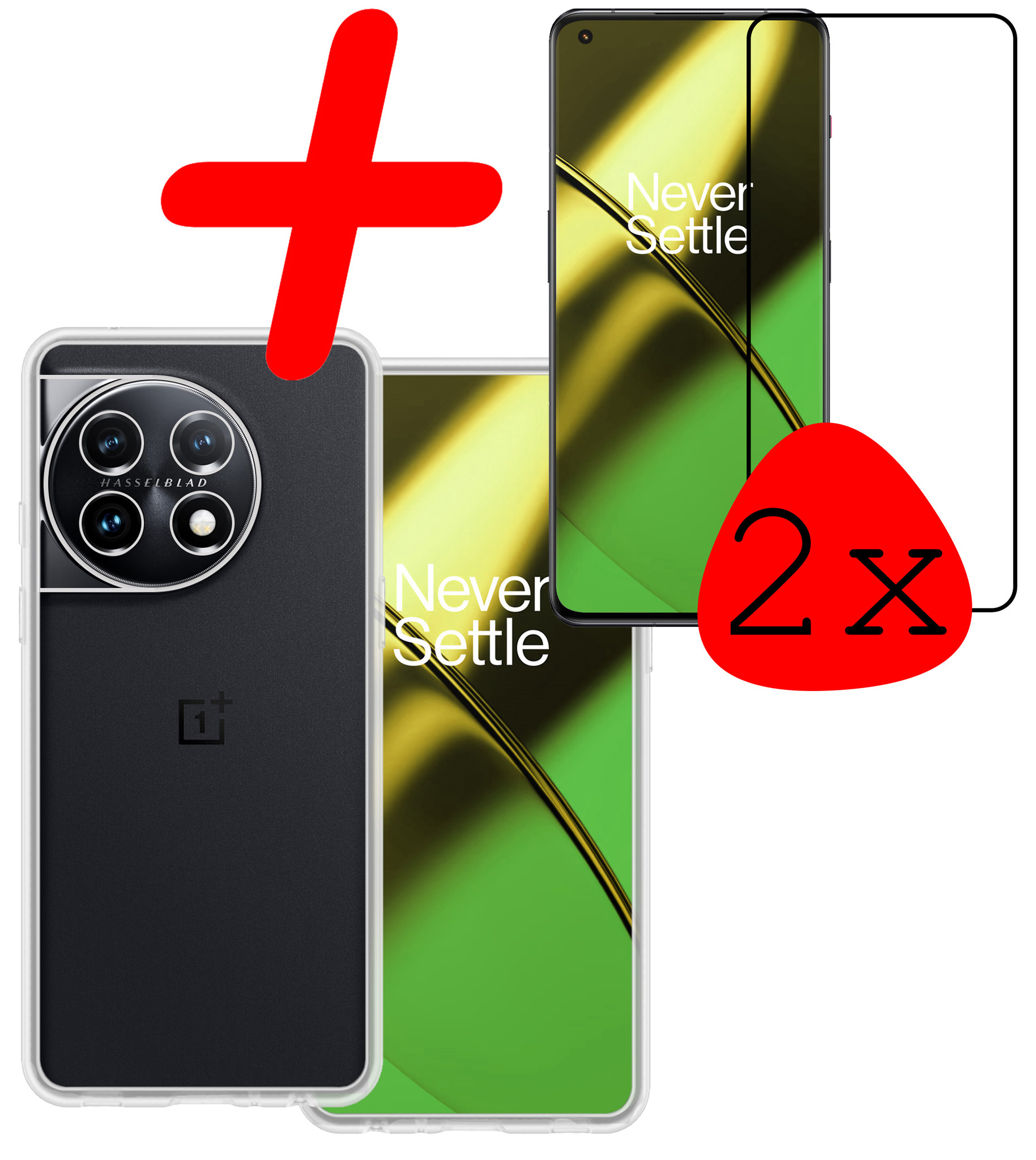 BASEY. Hoes Geschikt voor OnePlus 11 Hoesje Siliconen Back Cover Case Met 2x Screenprotector - Hoesje Geschikt voor OnePlus 11 Hoes Cover Hoesje - Transparant