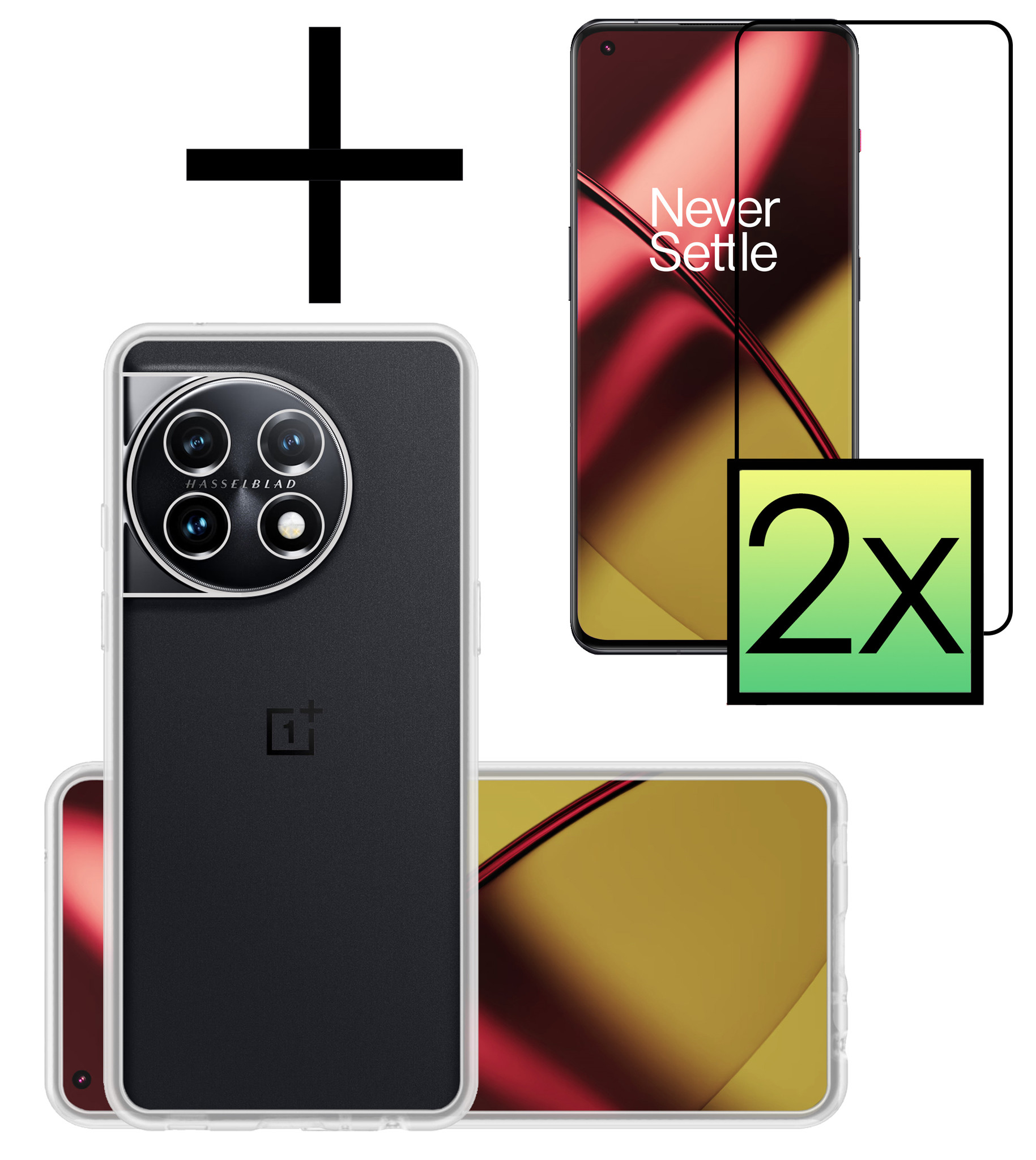 OnePlus 11 Hoesje Back Cover Siliconen Case Hoes Met 2x Screenprotector - Transparant