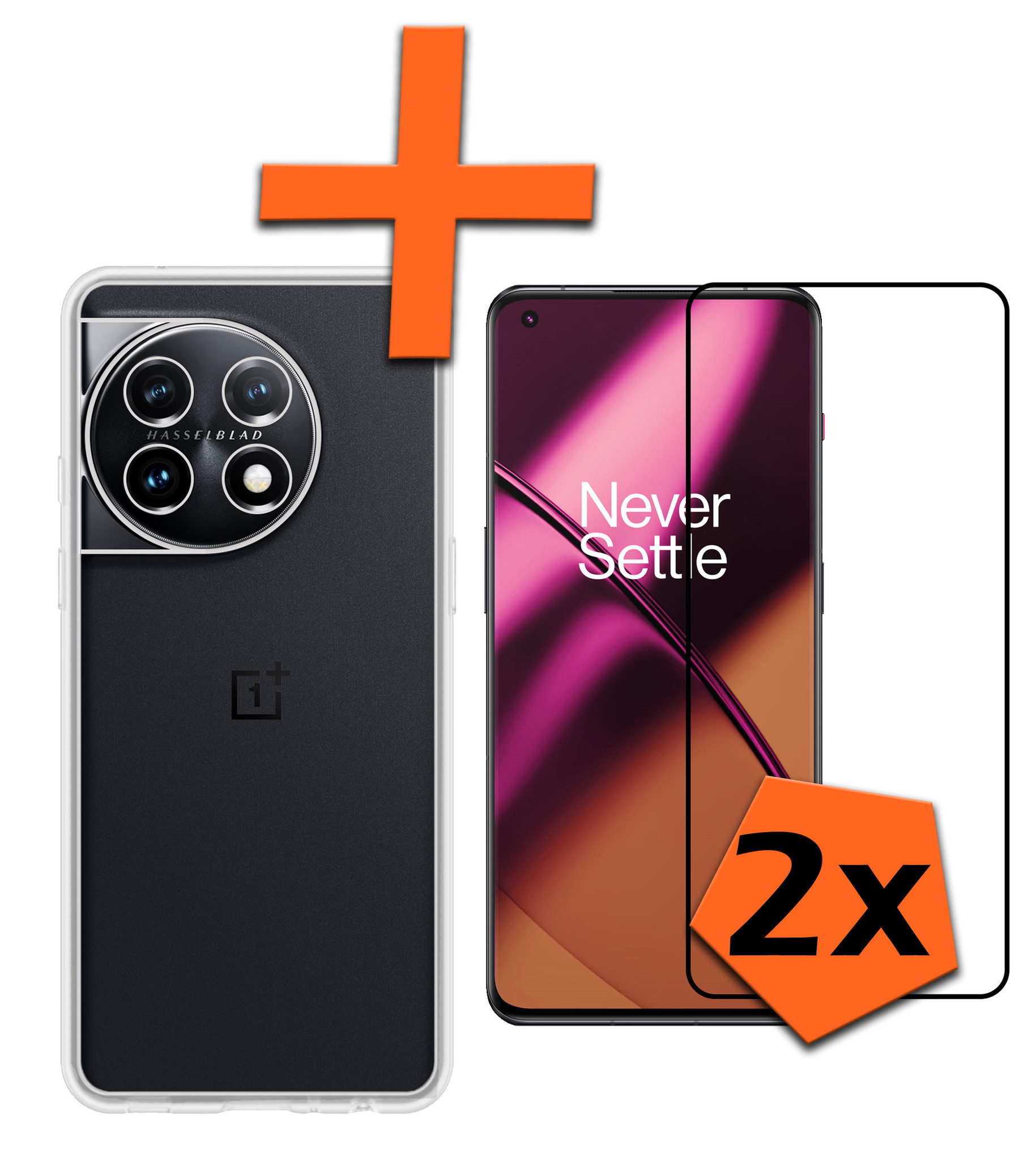 Nomfy Hoesje Geschikt voor OnePlus 11 Hoesje Siliconen Cover Case Met 2x Screenprotector - Hoes Geschikt voor OnePlus 11 Hoes Back Case - Transparant