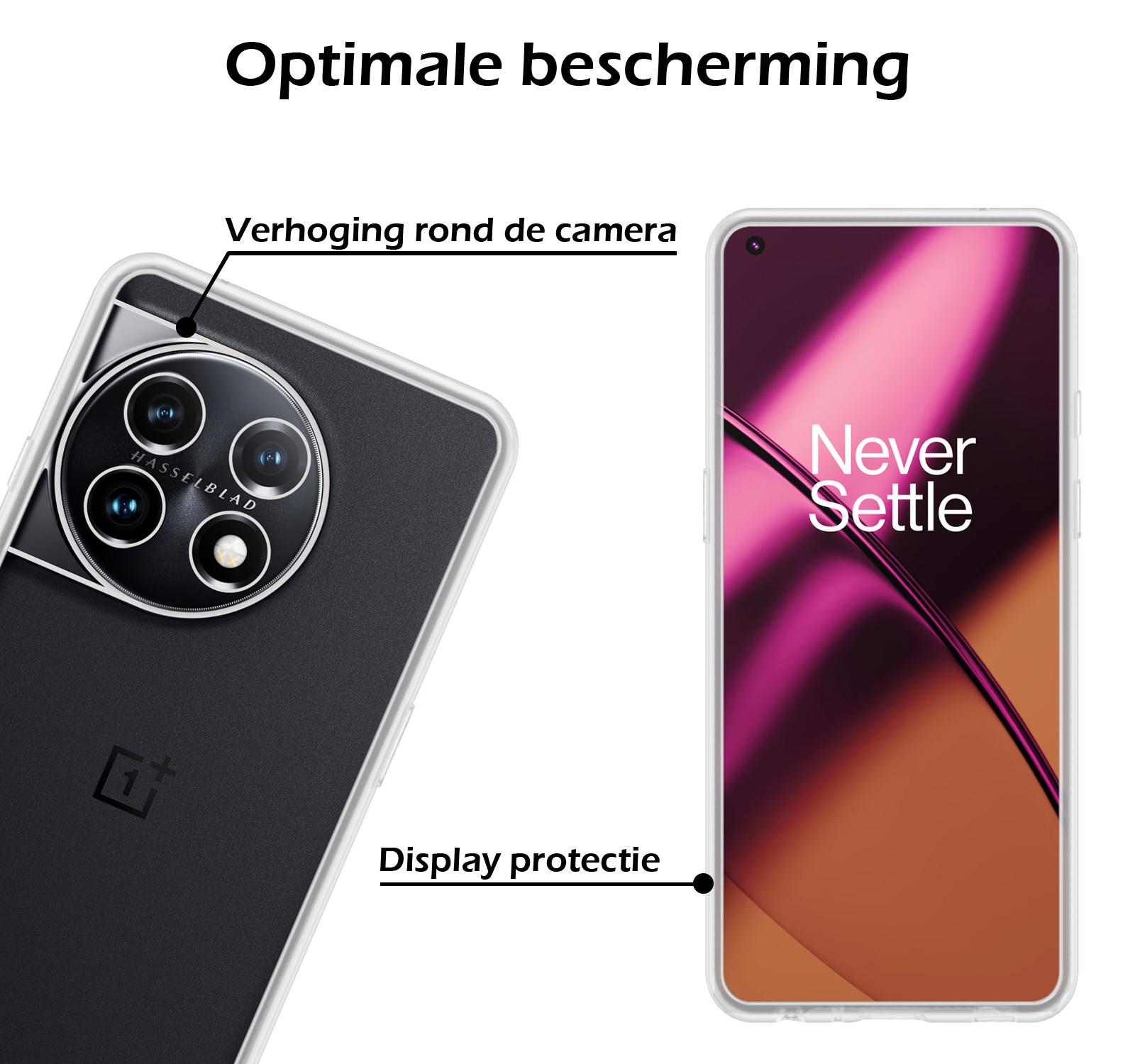 Nomfy Hoesje Geschikt voor OnePlus 11 Hoesje Siliconen Cover Case Met 2x Screenprotector - Hoes Geschikt voor OnePlus 11 Hoes Back Case - Transparant