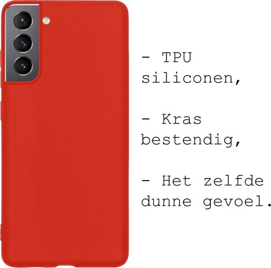 BASEY. Hoes Geschikt voor Samsung S21 Hoesje Siliconen Back Cover Case - Hoesje Geschikt voor Samsung Galaxy S21 Hoes Cover Hoesje - Rood