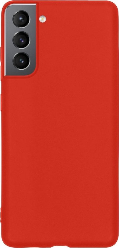 BASEY. Hoes Geschikt voor Samsung S21 Hoesje Siliconen Back Cover Case - Hoesje Geschikt voor Samsung Galaxy S21 Hoes Cover Hoesje - Rood