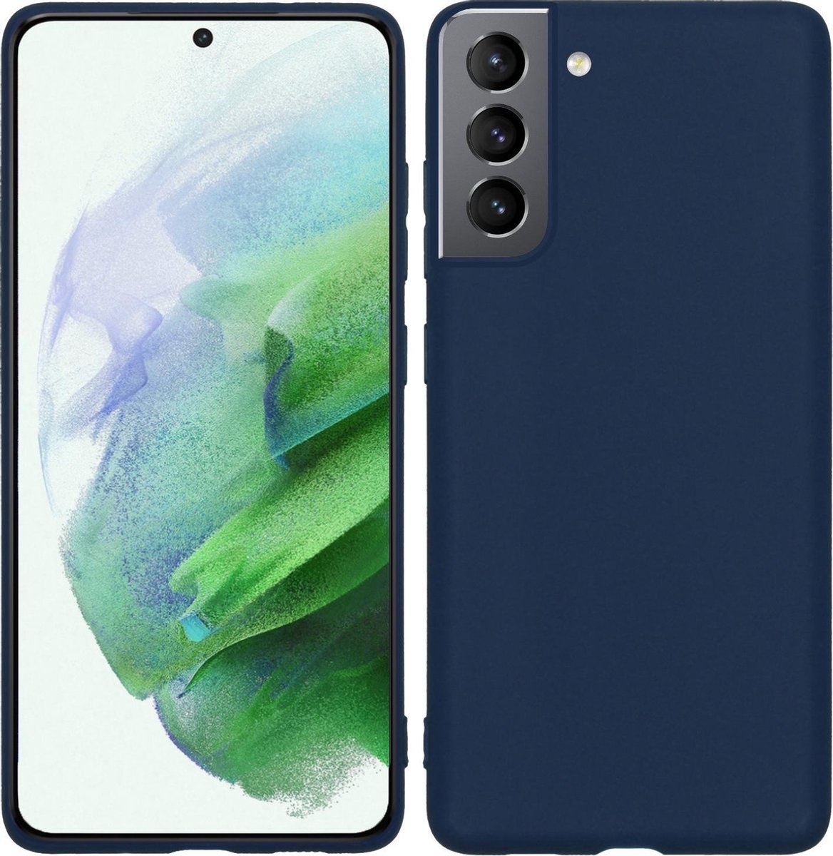 BASEY. Hoes Geschikt voor Samsung S21 Hoesje Siliconen Back Cover Case - Hoesje Geschikt voor Samsung Galaxy S21 Hoes Cover Hoesje - Donkerblauw