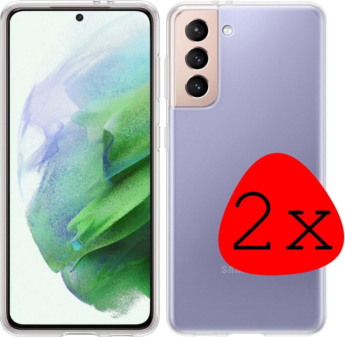 BASEY. Hoes Geschikt voor Samsung S21 Hoesje Siliconen Back Cover Case - Hoesje Geschikt voor Samsung Galaxy S21 Hoes Cover Hoesje - Transparant - 2 Stuks