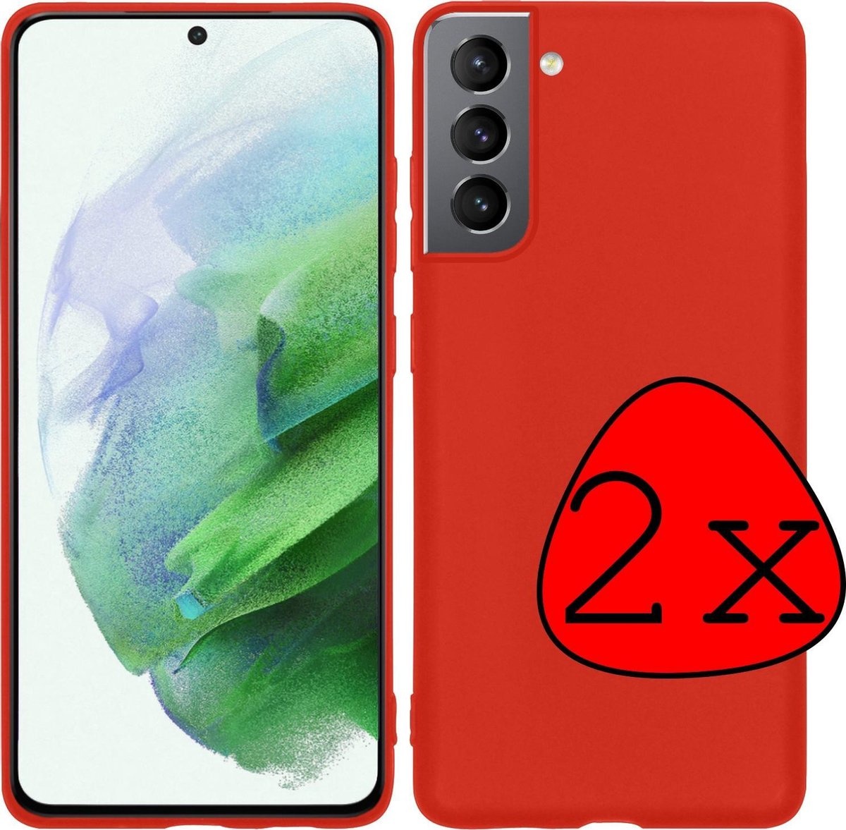 BASEY. Hoes Geschikt voor Samsung S21 Hoesje Siliconen Back Cover Case - Hoesje Geschikt voor Samsung Galaxy S21 Hoes Cover Hoesje - Rood - 2 Stuks