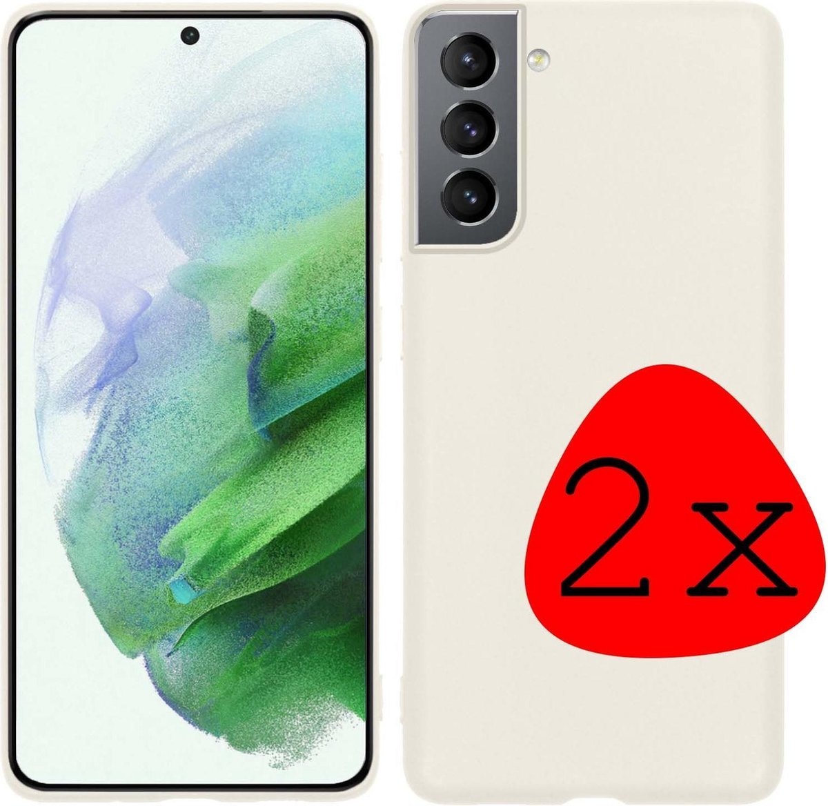 BASEY. Hoes Geschikt voor Samsung S21 Hoesje Siliconen Back Cover Case - Hoesje Geschikt voor Samsung Galaxy S21 Hoes Cover Hoesje - Wit - 2 Stuks