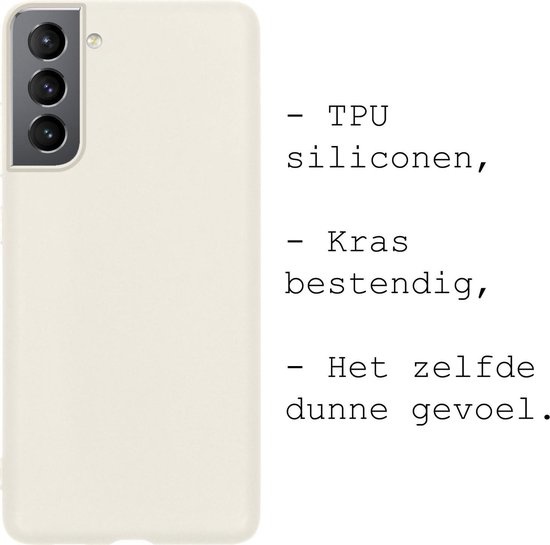 BASEY. Hoes Geschikt voor Samsung S21 Hoesje Siliconen Back Cover Case - Hoesje Geschikt voor Samsung Galaxy S21 Hoes Cover Hoesje - Wit - 2 Stuks