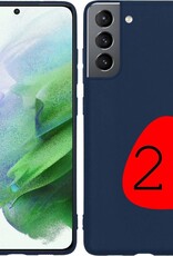 Hoes Geschikt voor Samsung S21 Hoesje Siliconen Back Cover Case - Hoesje Geschikt voor Samsung Galaxy S21 Hoes Cover Hoesje - Donkerblauw - 2 Stuks