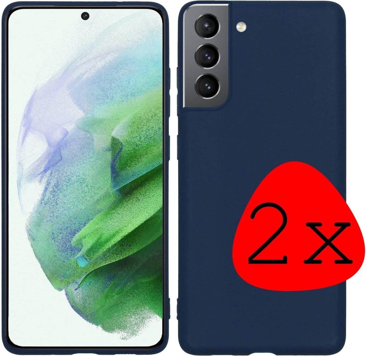 BASEY. Hoes Geschikt voor Samsung S21 Hoesje Siliconen Back Cover Case - Hoesje Geschikt voor Samsung Galaxy S21 Hoes Cover Hoesje - Donkerblauw - 2 Stuks