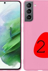 BASEY. Hoes Geschikt voor Samsung S21 Hoesje Siliconen Back Cover Case - Hoesje Geschikt voor Samsung Galaxy S21 Hoes Cover Hoesje - Roze - 2 Stuks