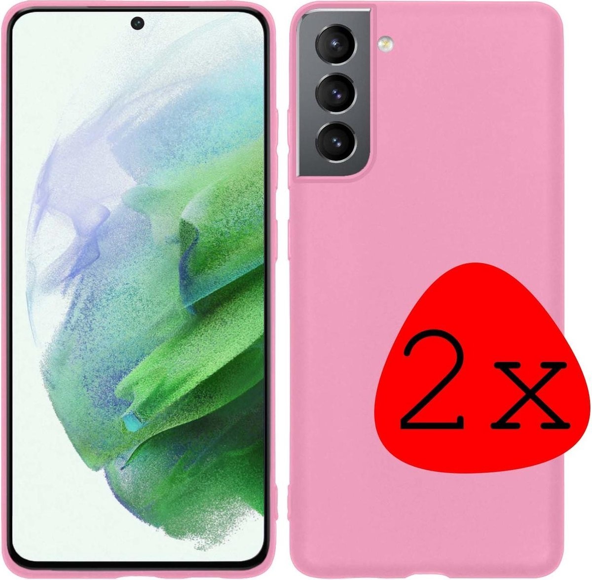 BASEY. Hoes Geschikt voor Samsung S21 Hoesje Siliconen Back Cover Case - Hoesje Geschikt voor Samsung Galaxy S21 Hoes Cover Hoesje - Roze - 2 Stuks