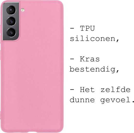 BASEY. Hoes Geschikt voor Samsung S21 Hoesje Siliconen Back Cover Case - Hoesje Geschikt voor Samsung Galaxy S21 Hoes Cover Hoesje - Roze - 2 Stuks
