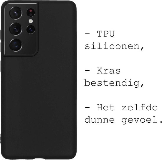 BASEY. Hoes Geschikt voor Samsung S21 Ultra Hoesje Siliconen Back Cover Case - Hoesje Geschikt voor Samsung Galaxy S21 Ultra Hoes Cover Hoesje - Zwart