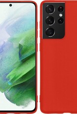BASEY. Hoes Geschikt voor Samsung S21 Ultra Hoesje Siliconen Back Cover Case - Hoesje Geschikt voor Samsung Galaxy S21 Ultra Hoes Cover Hoesje - Rood