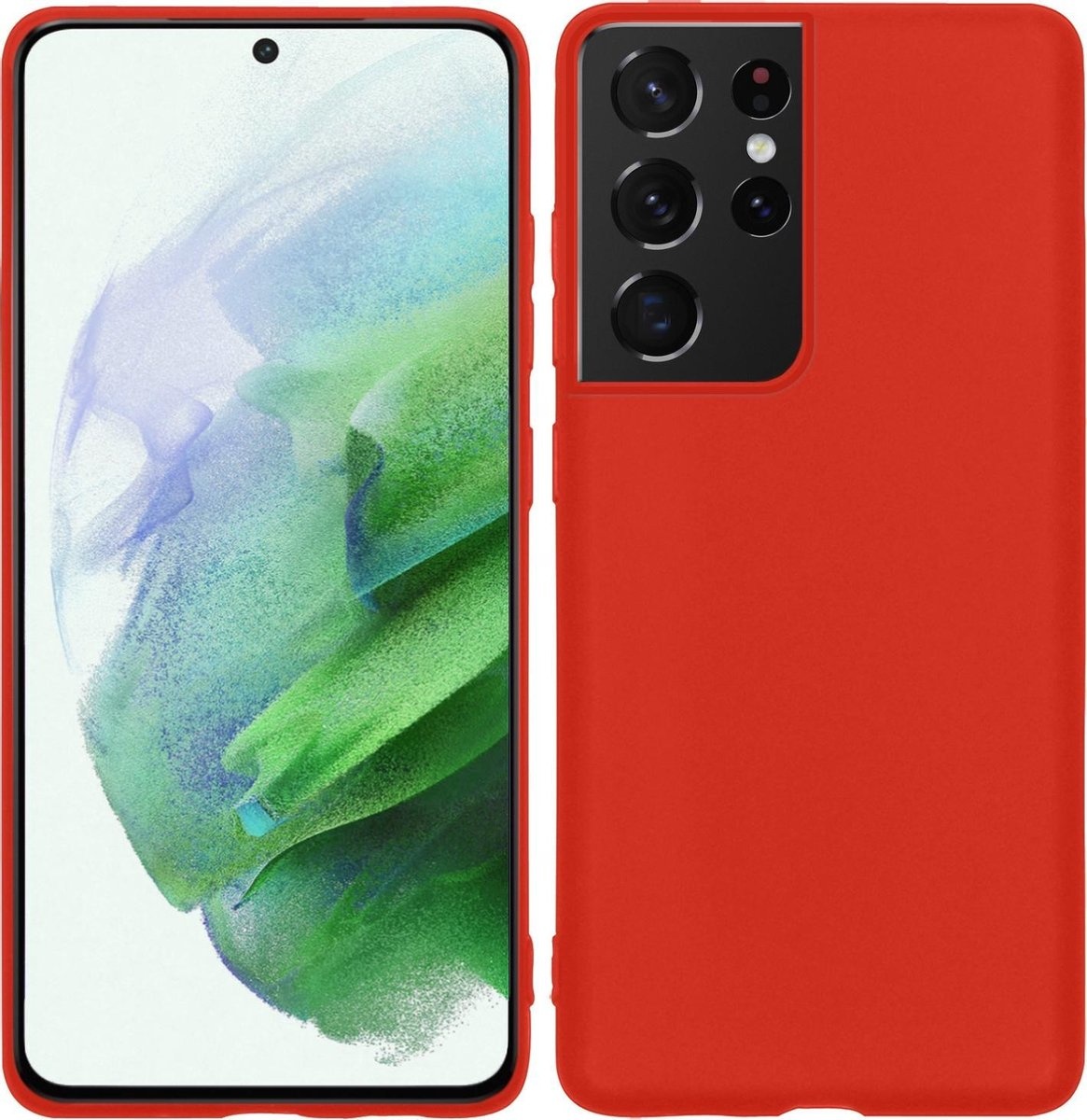 BASEY. Hoes Geschikt voor Samsung S21 Ultra Hoesje Siliconen Back Cover Case - Hoesje Geschikt voor Samsung Galaxy S21 Ultra Hoes Cover Hoesje - Rood