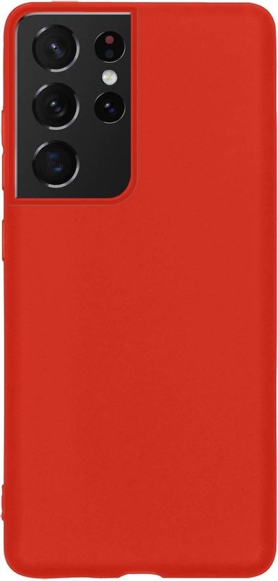 BASEY. Hoes Geschikt voor Samsung S21 Ultra Hoesje Siliconen Back Cover Case - Hoesje Geschikt voor Samsung Galaxy S21 Ultra Hoes Cover Hoesje - Rood