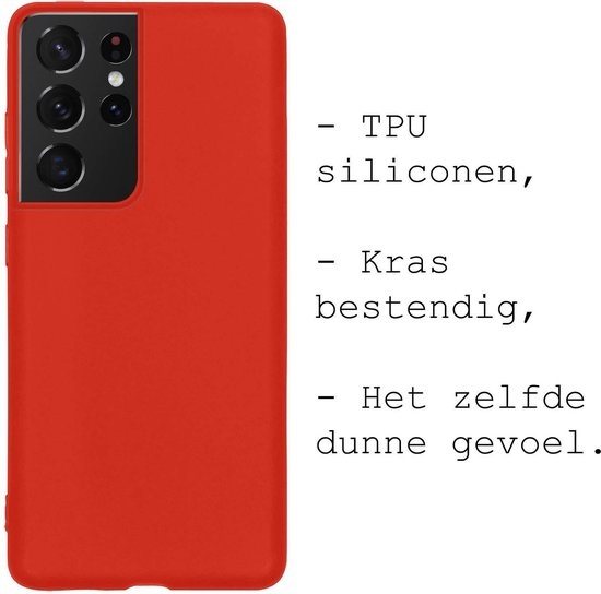 BASEY. Hoes Geschikt voor Samsung S21 Ultra Hoesje Siliconen Back Cover Case - Hoesje Geschikt voor Samsung Galaxy S21 Ultra Hoes Cover Hoesje - Rood