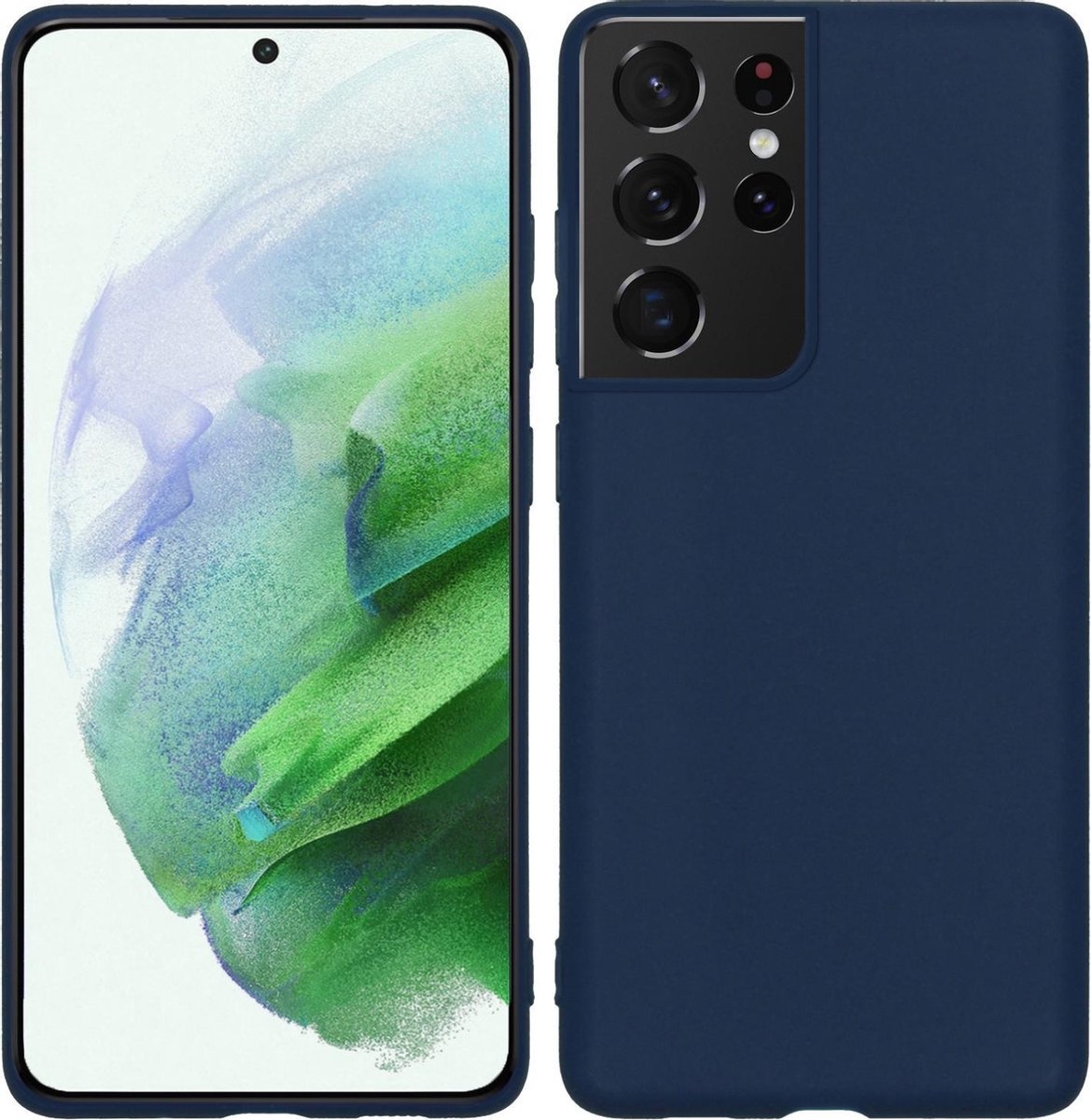 BASEY. Hoes Geschikt voor Samsung S21 Ultra Hoesje Siliconen Back Cover Case - Hoesje Geschikt voor Samsung Galaxy S21 Ultra Hoes Cover Hoesje - Donkerblauw