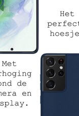 BASEY. Hoes Geschikt voor Samsung S21 Ultra Hoesje Siliconen Back Cover Case - Hoesje Geschikt voor Samsung Galaxy S21 Ultra Hoes Cover Hoesje - Donkerblauw