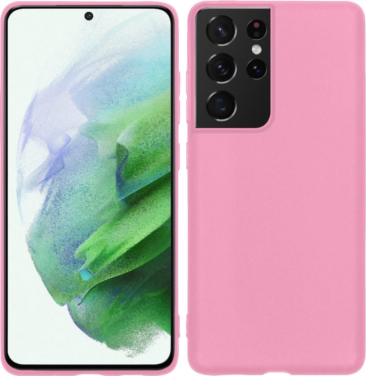 BASEY. Hoes Geschikt voor Samsung S21 Ultra Hoesje Siliconen Back Cover Case - Hoesje Geschikt voor Samsung Galaxy S21 Ultra Hoes Cover Hoesje - Roze