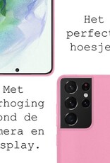 BASEY. Hoes Geschikt voor Samsung S21 Ultra Hoesje Siliconen Back Cover Case - Hoesje Geschikt voor Samsung Galaxy S21 Ultra Hoes Cover Hoesje - Roze