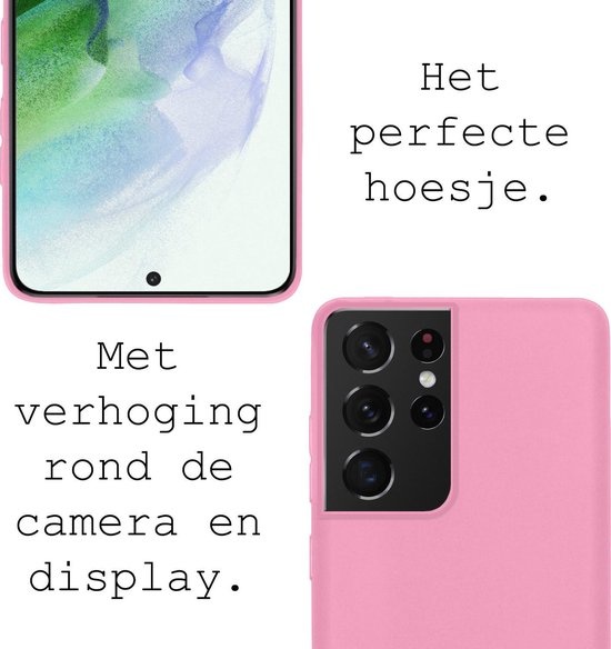 BASEY. Hoes Geschikt voor Samsung S21 Ultra Hoesje Siliconen Back Cover Case - Hoesje Geschikt voor Samsung Galaxy S21 Ultra Hoes Cover Hoesje - Roze