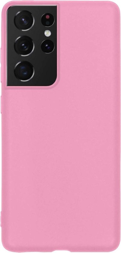 BASEY. Hoes Geschikt voor Samsung S21 Ultra Hoesje Siliconen Back Cover Case - Hoesje Geschikt voor Samsung Galaxy S21 Ultra Hoes Cover Hoesje - Roze
